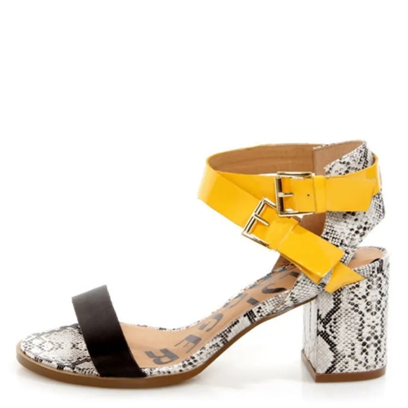 Kelsi Dagger Shoes - Kelsi Dagger Carmanita women Black Yellow Snake Print Chunky heels  size 9